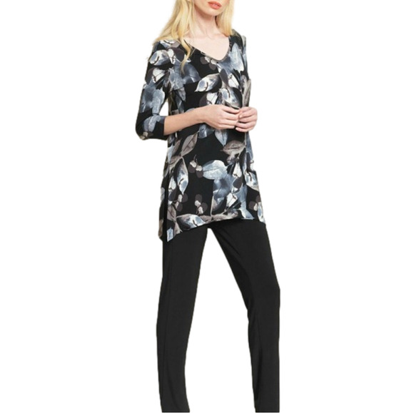 CLARA SUN WOO 3/4 SLEEVES SCOOP V NECK BLACK/GRAY TUNIC - Picture 2 of 5